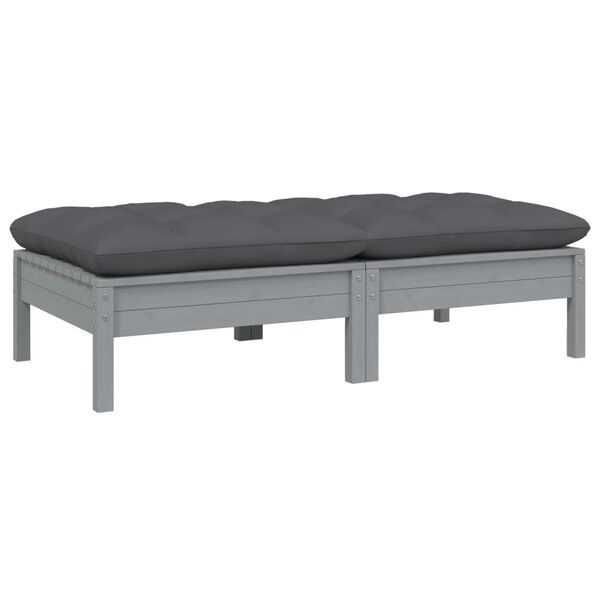 vidaXL 2-Seater Garden Sofa with Cushions Grey Solid Pinewood