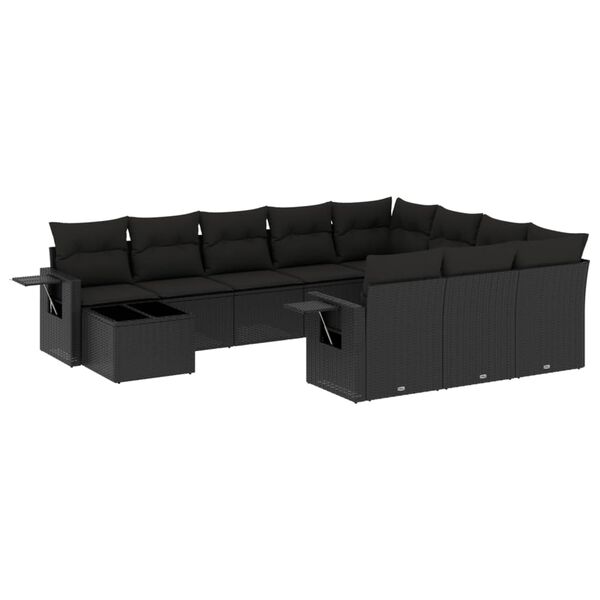 vidaXL 11 Piece Garden Sofa Set with Cushions Black Poly Rattan