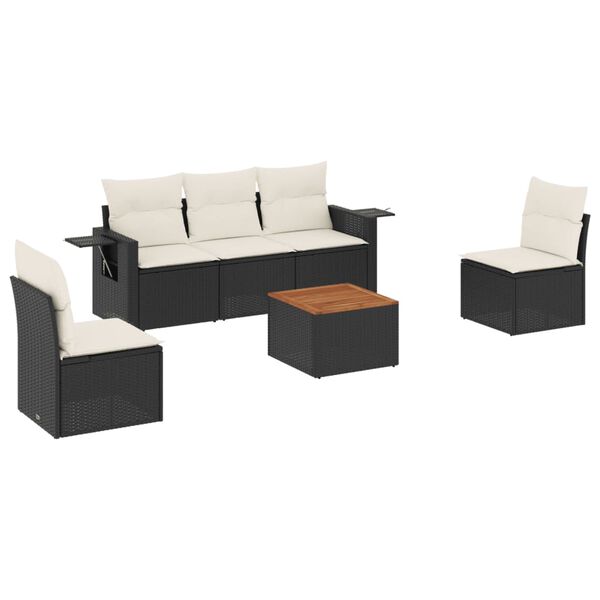 vidaXL 6 Piece Garden Sofa Set with Cushions Black Poly Rattan