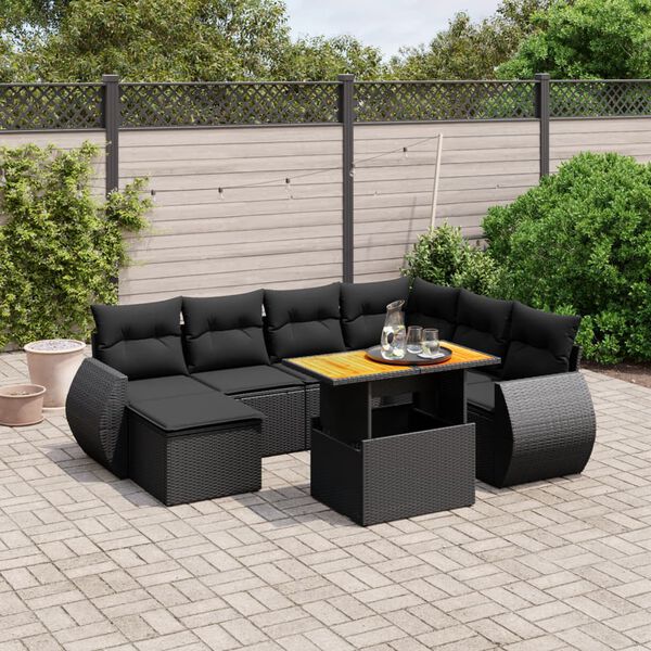 vidaXL 8 Piece Garden Sofa Set with Cushions Black Poly Rattan