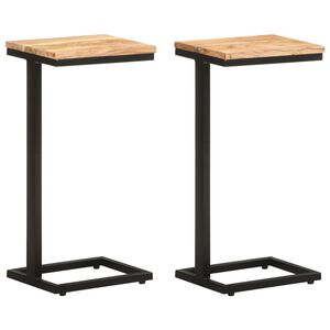 vidaXL Side Table | Set of 2 | Natural wood and black | Solid Acacia wood