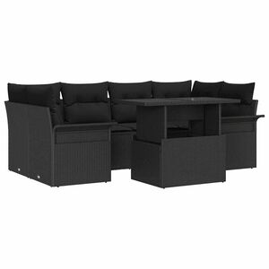 vidaXL Garden Sofa Set with Cushion 7 pcs Black Poly rattan