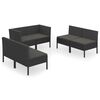 vidaXL 6 Piece Garden Lounge Set with Cushions Poly Rattan Black