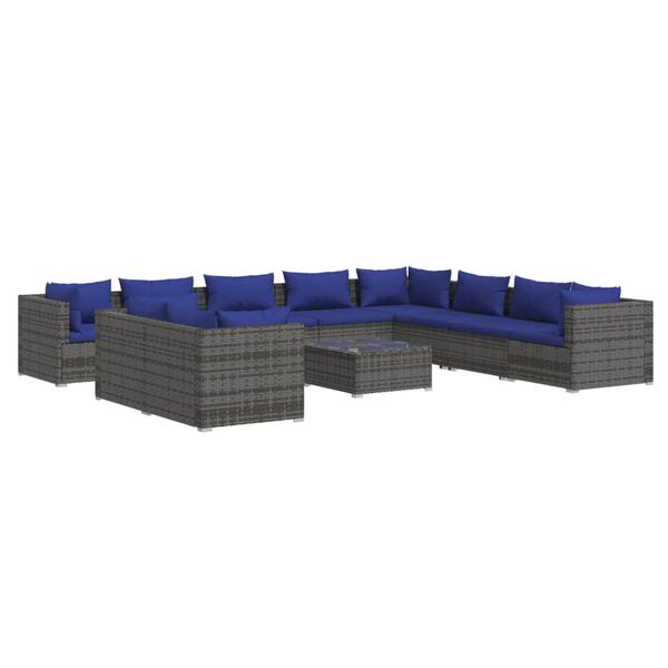 vidaXL 11 Piece Garden Lounge Set with Cushions Grey Poly Rattan