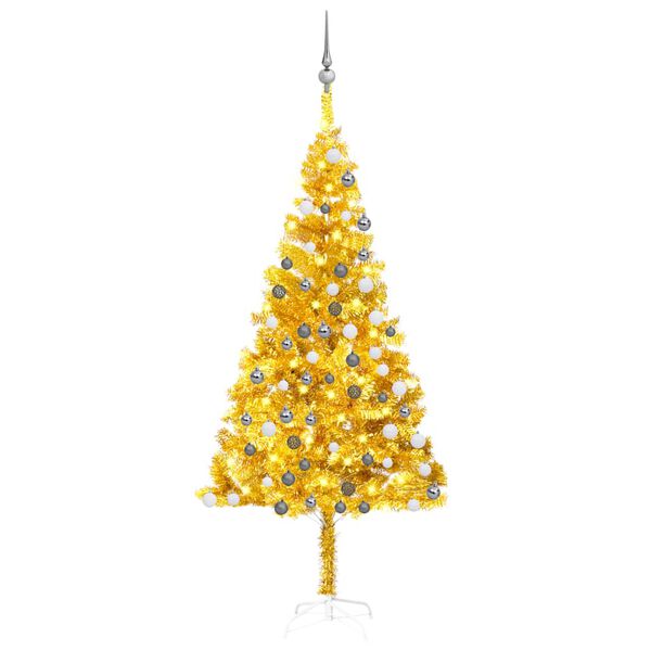 vidaXL Artificial Pre-lit Christmas Tree with Ball Set Gold 180 cm PET