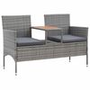 vidaXL 2-Seater Garden Bench with Tea Table 143 cm Poly Rattan Grey