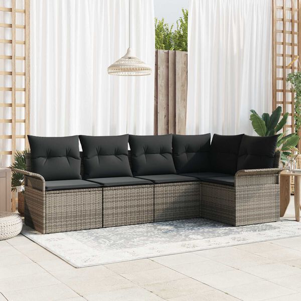 vidaXL Garden Sofa Set with Cushion Manual 5 pcs Grey Poly Rattan