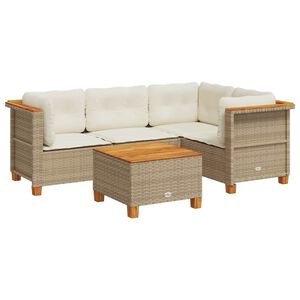vidaXL 5 Piece Garden Sofa Set with Cushions Beige Poly Rattan