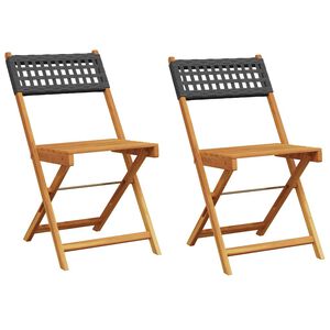 vidaXL Folding Chairs 2 pcs Black Solid Wood Acacia and Poly Rattan