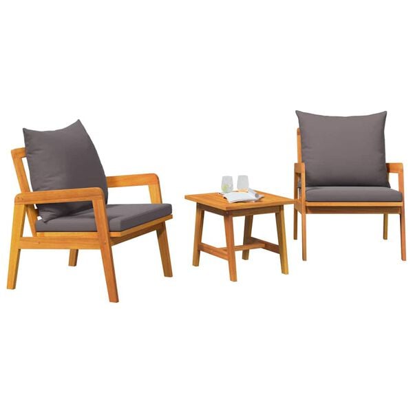 vidaXL Bistro Set with Cushion 3 pcs Brown Solid Acacia Wood