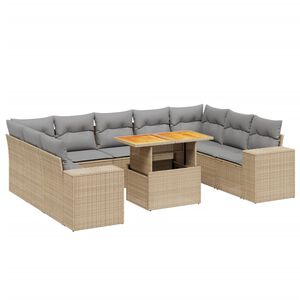 vidaXL 10 Piece Garden Sofa Set with Cushions Beige Poly Rattan