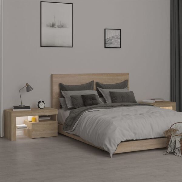 vidaXL Bedside Cabinets 2 pcs with LED Lights Sonoma Oak 70x36.5x40 cm
