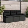 vidaXL Sofa Set with Cushion 3 pcs Black Poly Rattan