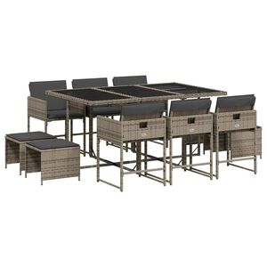 vidaXL 11 Piece Garden Dining Set with Cushions Grey Poly Rattan