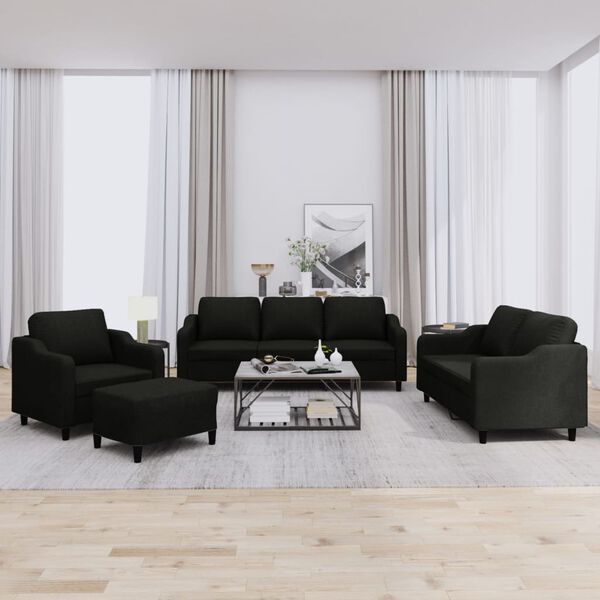vidaXL 4 Piece Sofa Set with Cushions Black Fabric