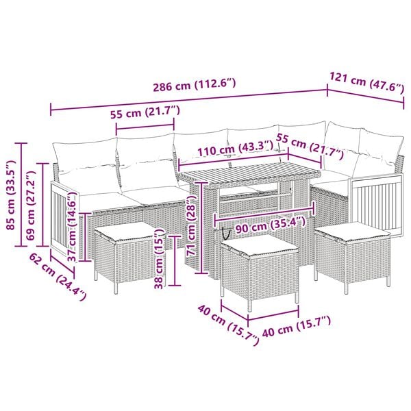 vidaXL Garden Sofa Set with Cushion 10 pcs Black