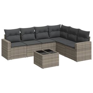 vidaXL 7 Piece Garden Sofa Set with Cushions Grey Poly Rattan