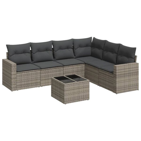 vidaXL 7 Piece Garden Sofa Set with Cushions Grey Poly Rattan