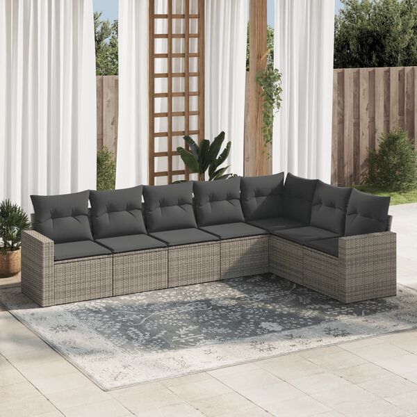 vidaXL 7 Piece Garden Sofa Set with Cushions Grey Poly Rattan