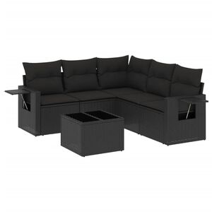 vidaXL 6 Piece Garden Sofa Set with Cushions Black Poly Rattan