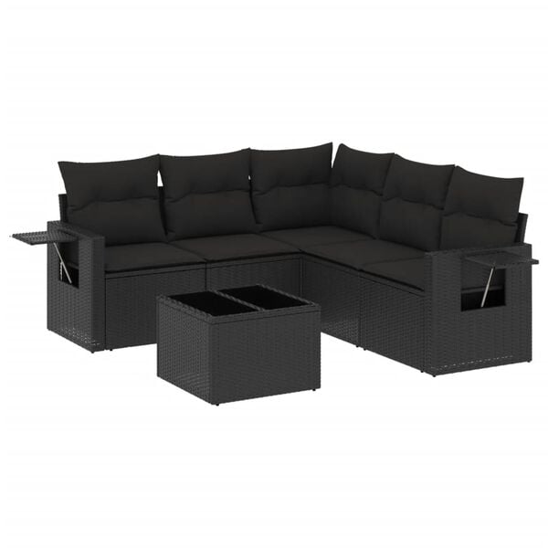 vidaXL 6 Piece Garden Sofa Set with Cushions Black Poly Rattan