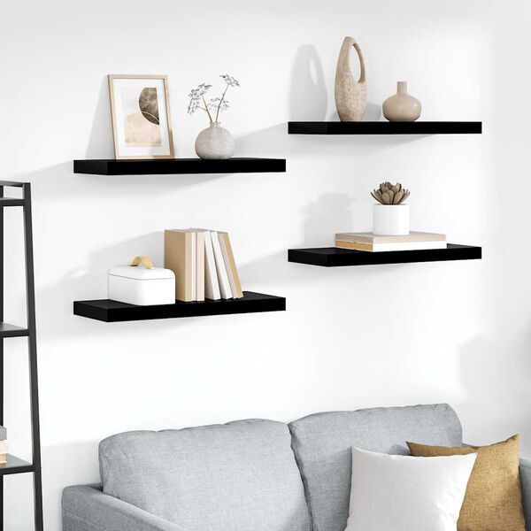 vidaXL Floating Wall Shelves 4 pcs High Gloss Black 60x23.5x3.8 cm MDF