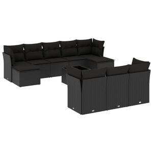 vidaXL 11 Piece Garden Sofa Set with Cushions Black Poly Rattan
