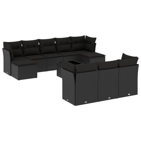 vidaXL 11 Piece Garden Sofa Set with Cushions Black Poly Rattan
