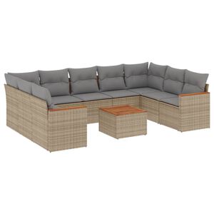 vidaXL 10 Piece Garden Sofa Set with Cushions Beige Poly Rattan