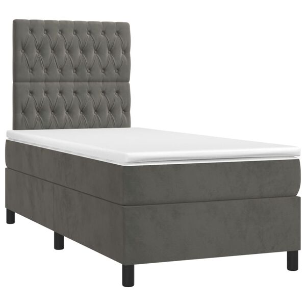 vidaXL Box Spring Bed with Mattress&LED Dark Grey 106x203 cm King Single Size Velvet