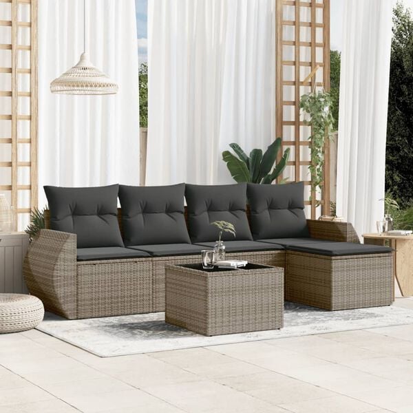 vidaXL 6 Piece Garden Sofa Set with Cushions Grey Poly Rattan