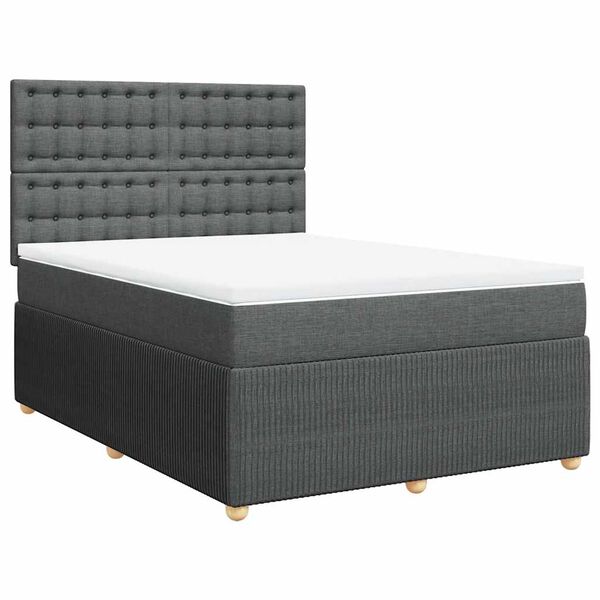vidaXL Box Spring Bed with Mattress Dark Grey Double Fabric