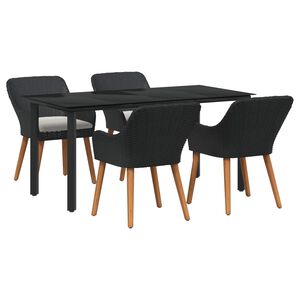 vidaXL Garden Dining Set with Cushion 5 pcs Black Poly Rattan