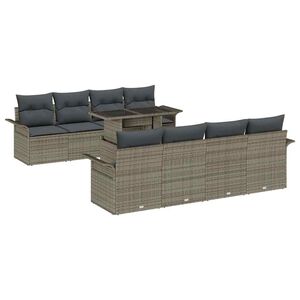 vidaXL Garden Sofa Set with Cushion 9 pcs Grey Poly Rattan