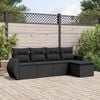 vidaXL 5 Piece Garden Sofa Set with Cushions Black Poly Rattan