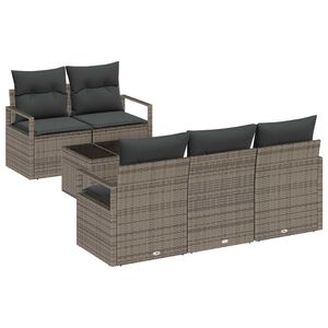 vidaXL Garden Sofa Set with Cushion 6 pcs Grey Poly Rattan