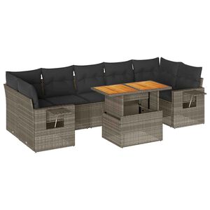vidaXL 8 Piece Garden Sofa Set with Cushions Grey Poly Rattan