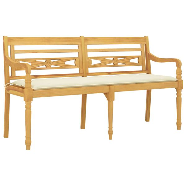 vidaXL Batavia Bench with Cream Cushion 150 cm Solid Wood Teak