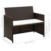 vidaXL 2 Seater Garden Sofa with Cushions Brown Poly Rattan
