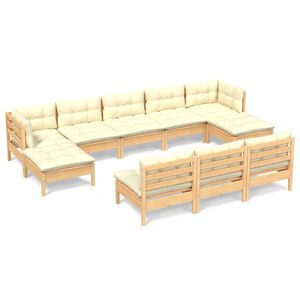 vidaXL 10 Piece Garden Lounge Set with Cream Cushions Pinewood