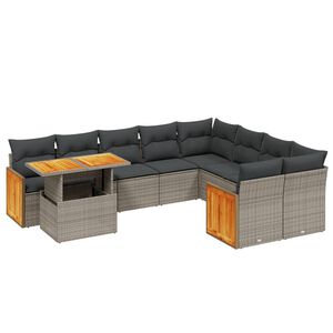 vidaXL 10 Piece Garden Sofa Set with Cushions Grey Poly Rattan