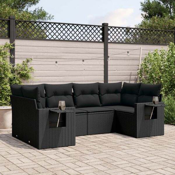 vidaXL 6 Piece Garden Sofa Set with Cushions Black Poly Rattan