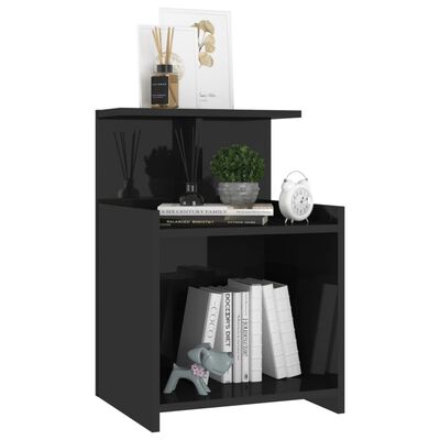 vidaXL Bed Cabinet High Gloss Black 40x35x60 cm Engineered Wood