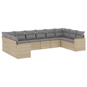 vidaXL 10 Piece Garden Sofa Set with Cushions Beige Poly Rattan
