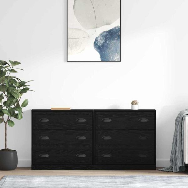 vidaXL Sideboards 2 pcs Black Oak 70 x 35.5 x 67.5 cm Engineered Wood