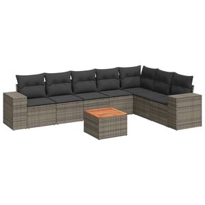 vidaXL 8 Piece Garden Sofa Set with Cushions Grey Poly Rattan