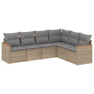 vidaXL 6 Piece Garden Sofa Set with Cushions Beige Poly Rattan