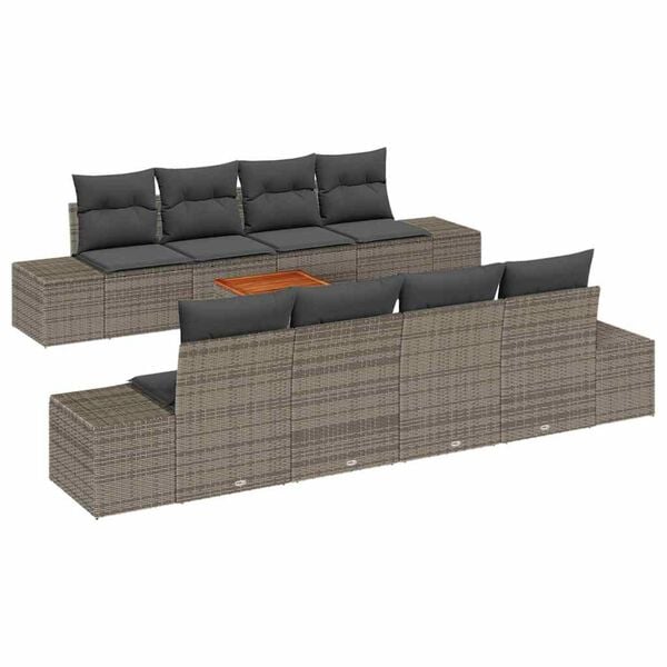vidaXL Garden Sofa Set with Storage 9 pcs Grey Poly Rattan