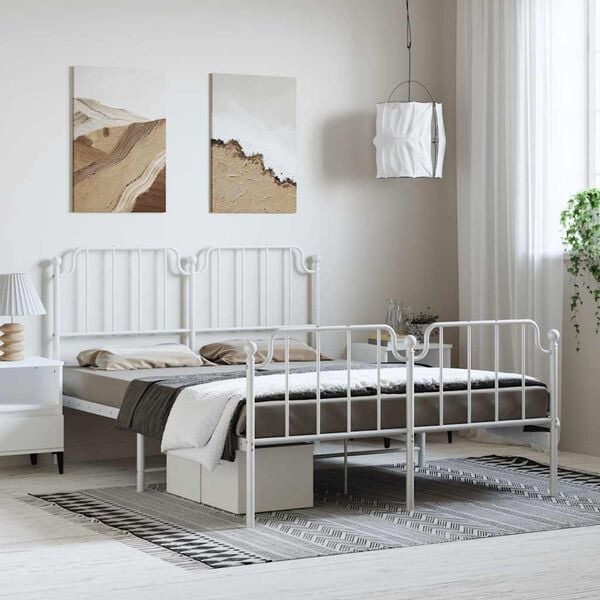 vidaXL Metal Bed Frame without Mattress with Footboard White 150x200cm