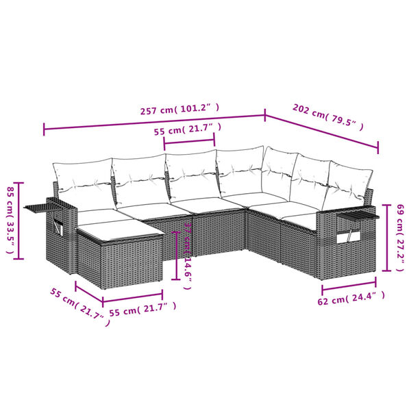vidaXL 7 Piece Garden Sofa Set with Cushions Black Poly Rattan